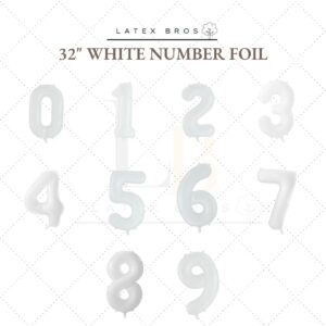 32 Inch White Number Foil Balloon 0-9 (1 Piece)